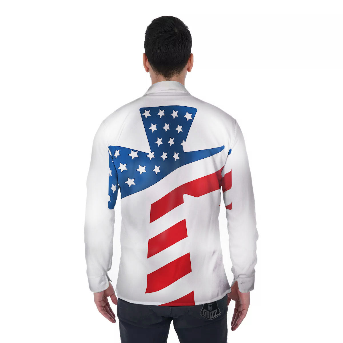 American Flag Christian Cross Print Men's Long Sleeve Shirts-grizzshop