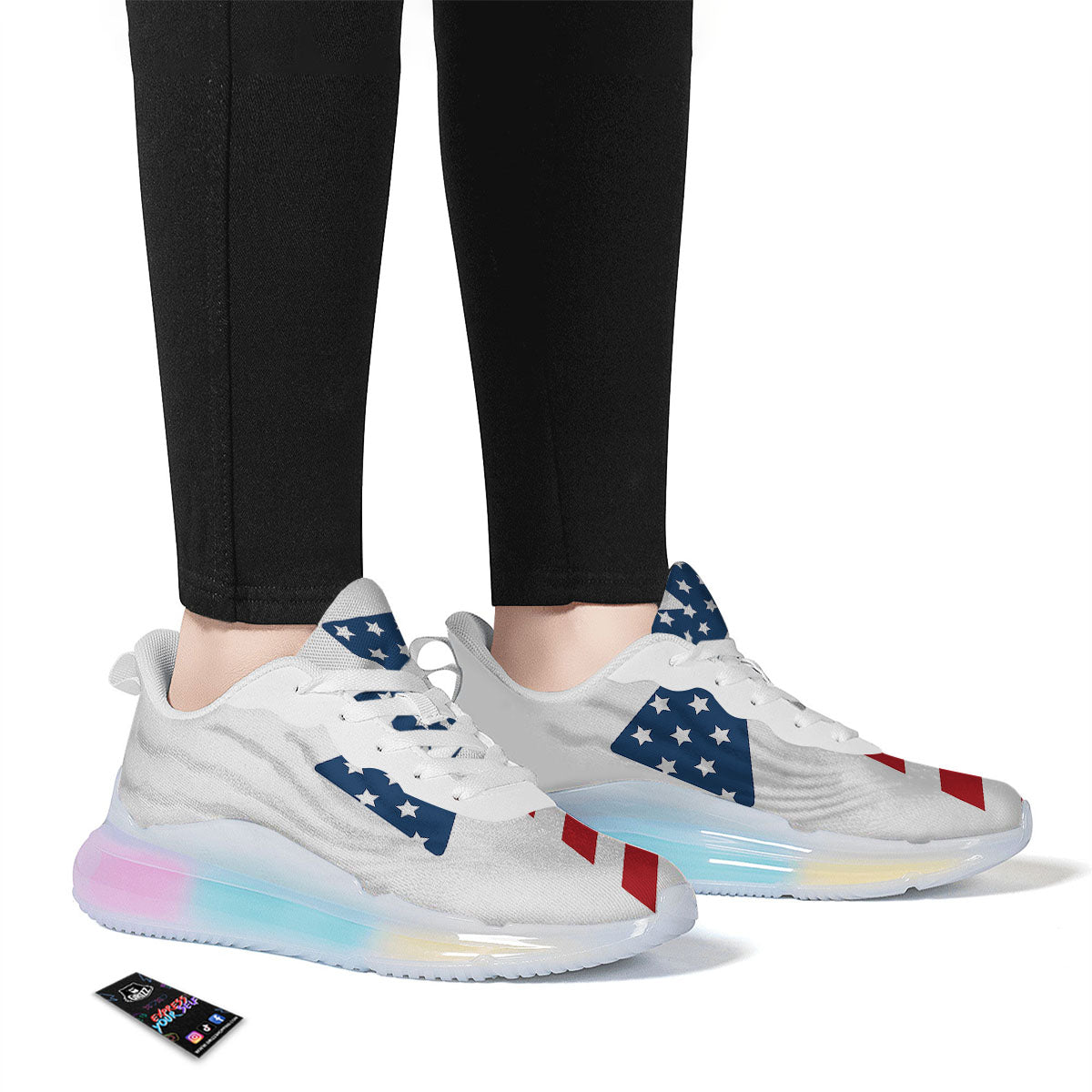 American Flag Christian Cross Print Running Sneakers-grizzshop