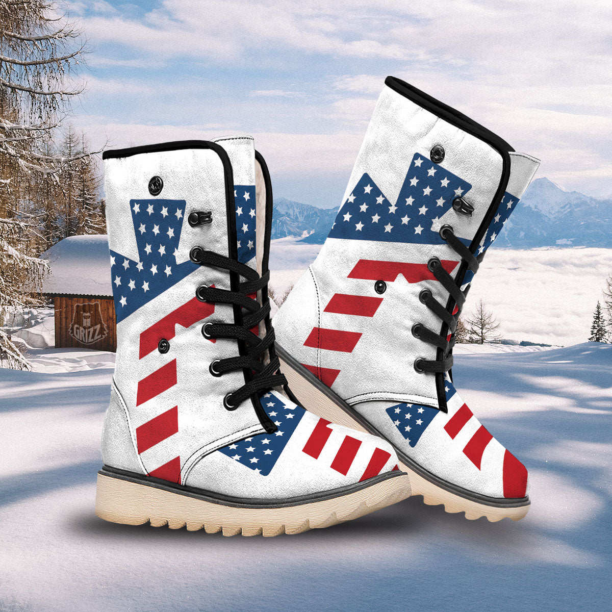 American Flag Christian Cross Print Snow Boots-grizzshop