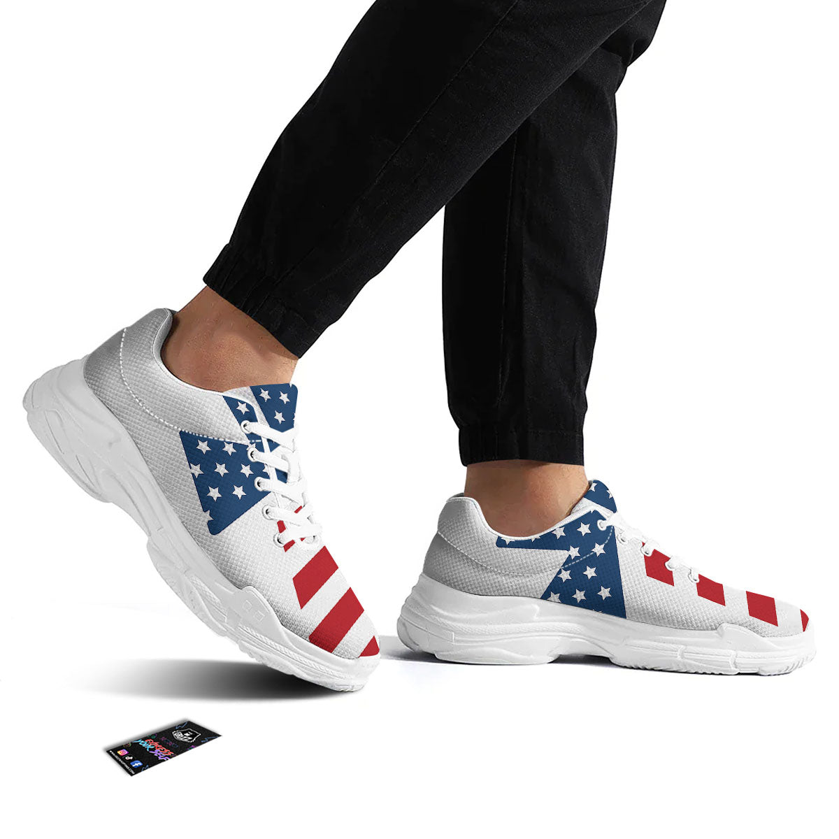 American Flag Christian Cross Print White Chunky Shoes-grizzshop