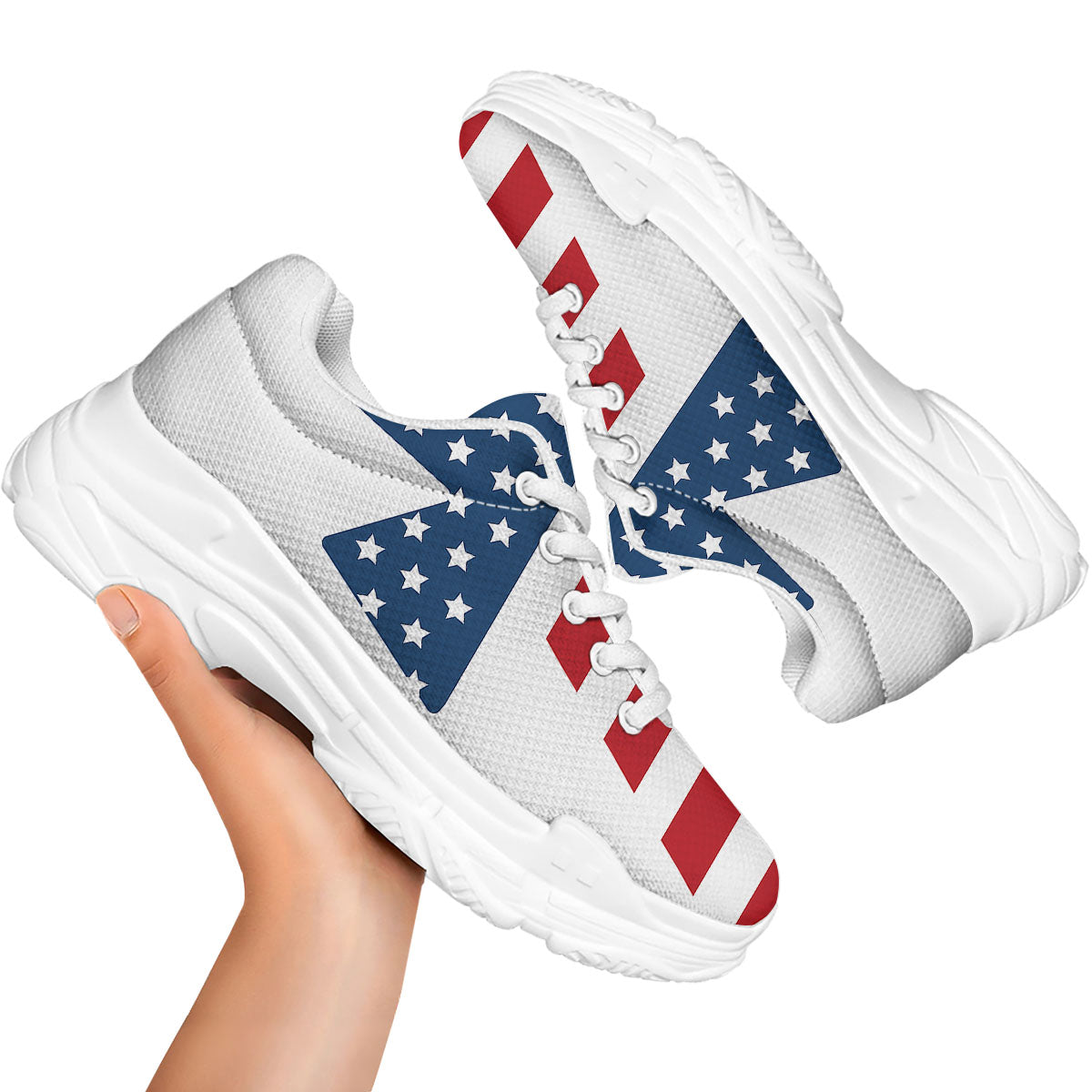 American Flag Christian Cross Print White Chunky Shoes-grizzshop