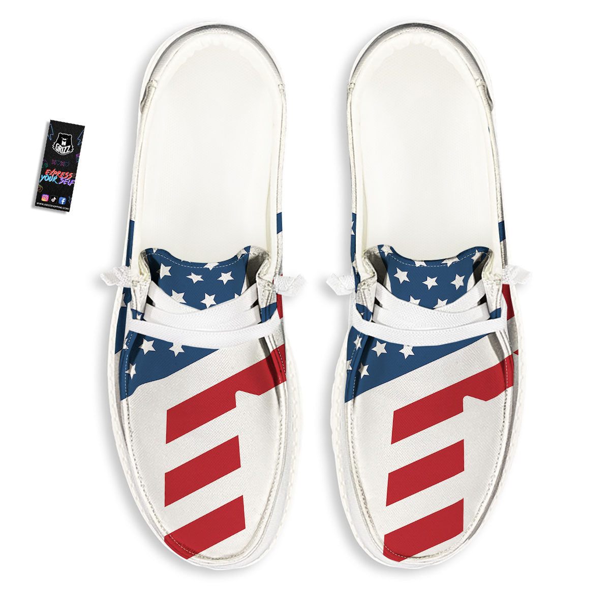 American Flag Christian Cross Print White Loafers-grizzshop