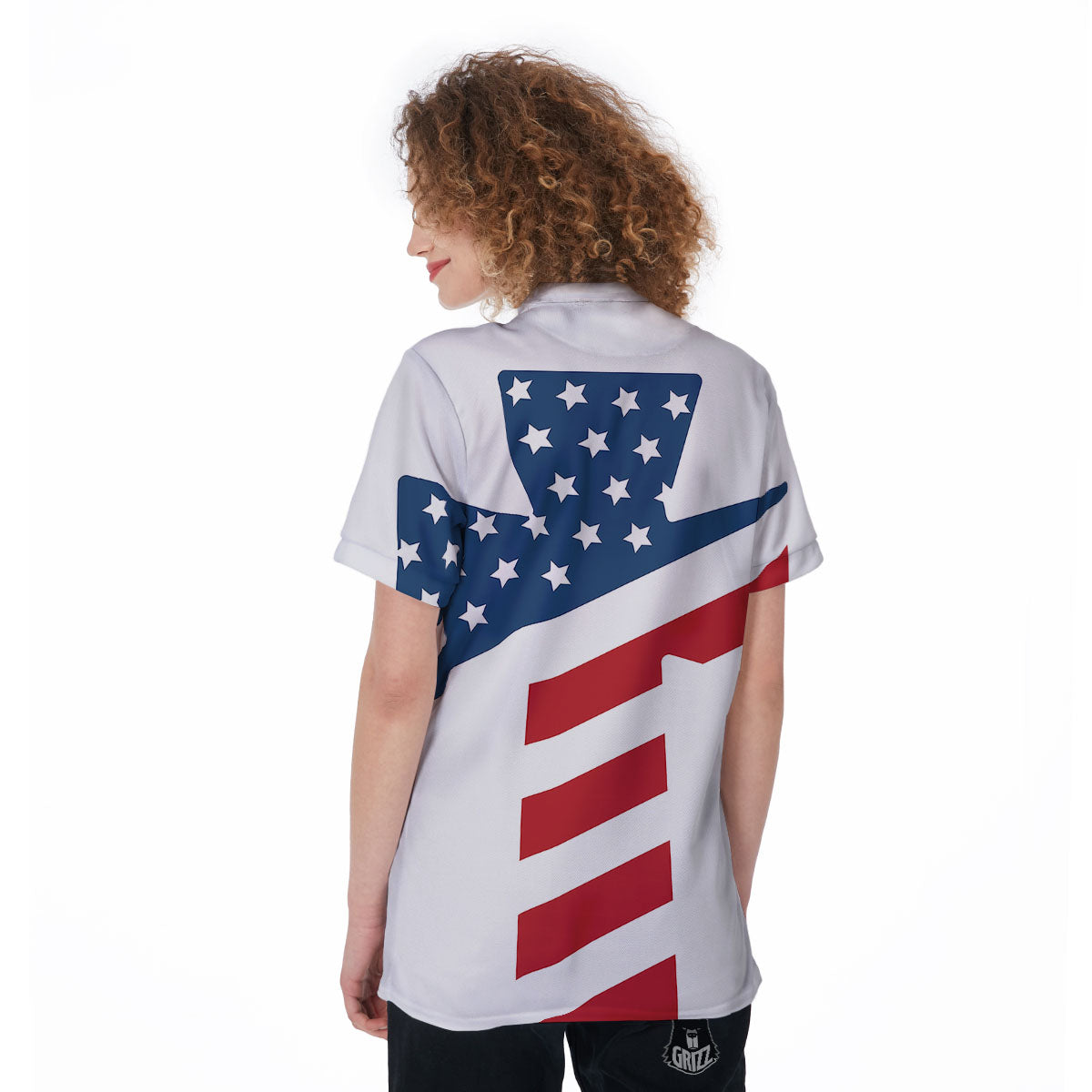 American Flag Christian Cross Print Women's Golf Shirts-grizzshop