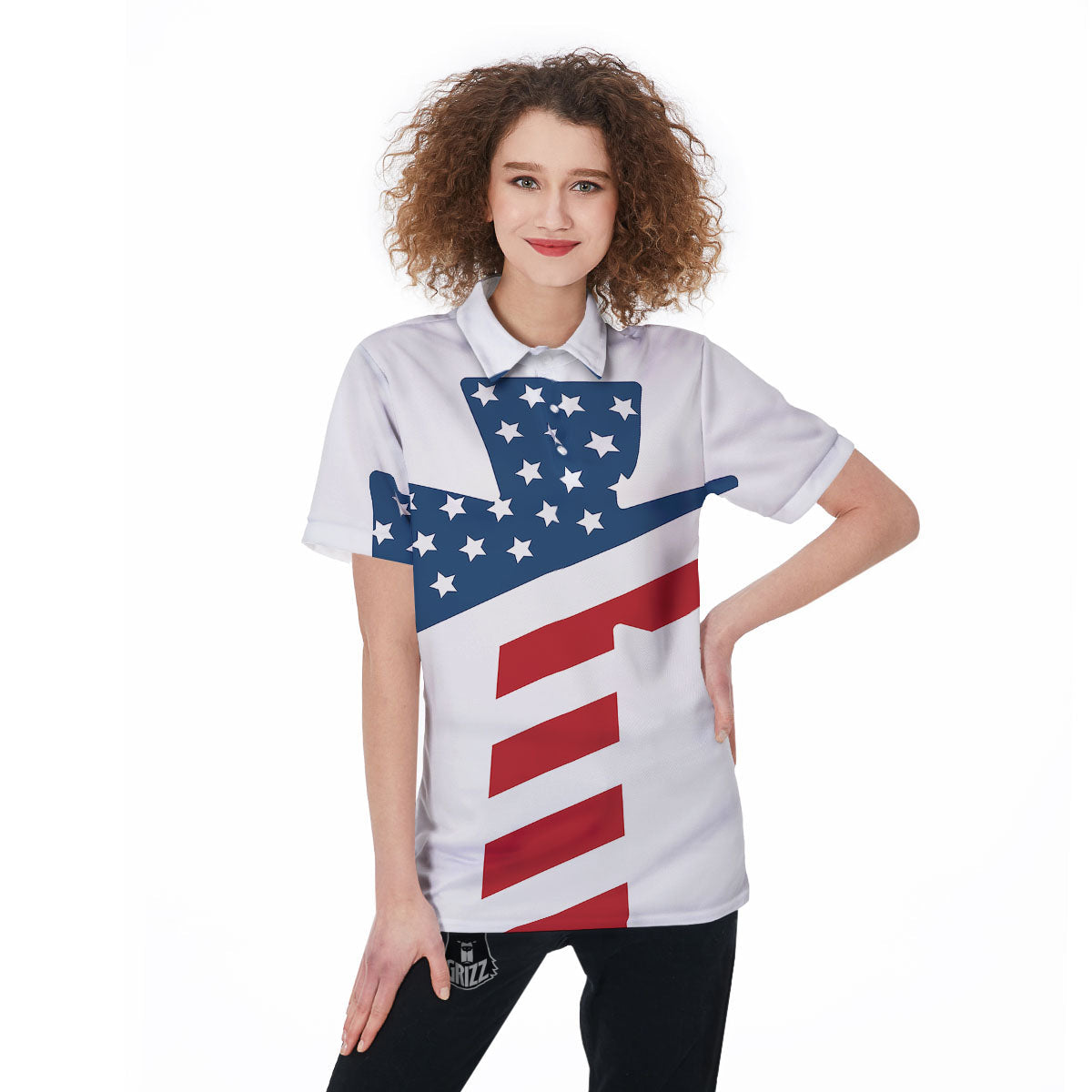 American Flag Christian Cross Print Women's Golf Shirts-grizzshop