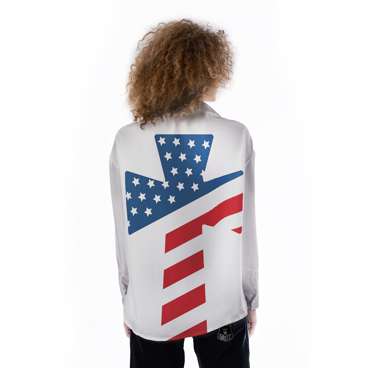 American Flag Christian Cross Print Women's Long Sleeve Shirts-grizzshop