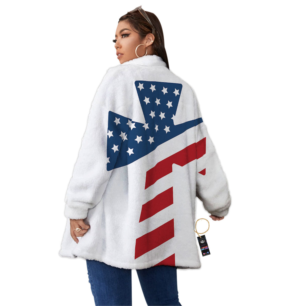 American Flag Christian Cross Print Women's Sherpa Jacket-grizzshop