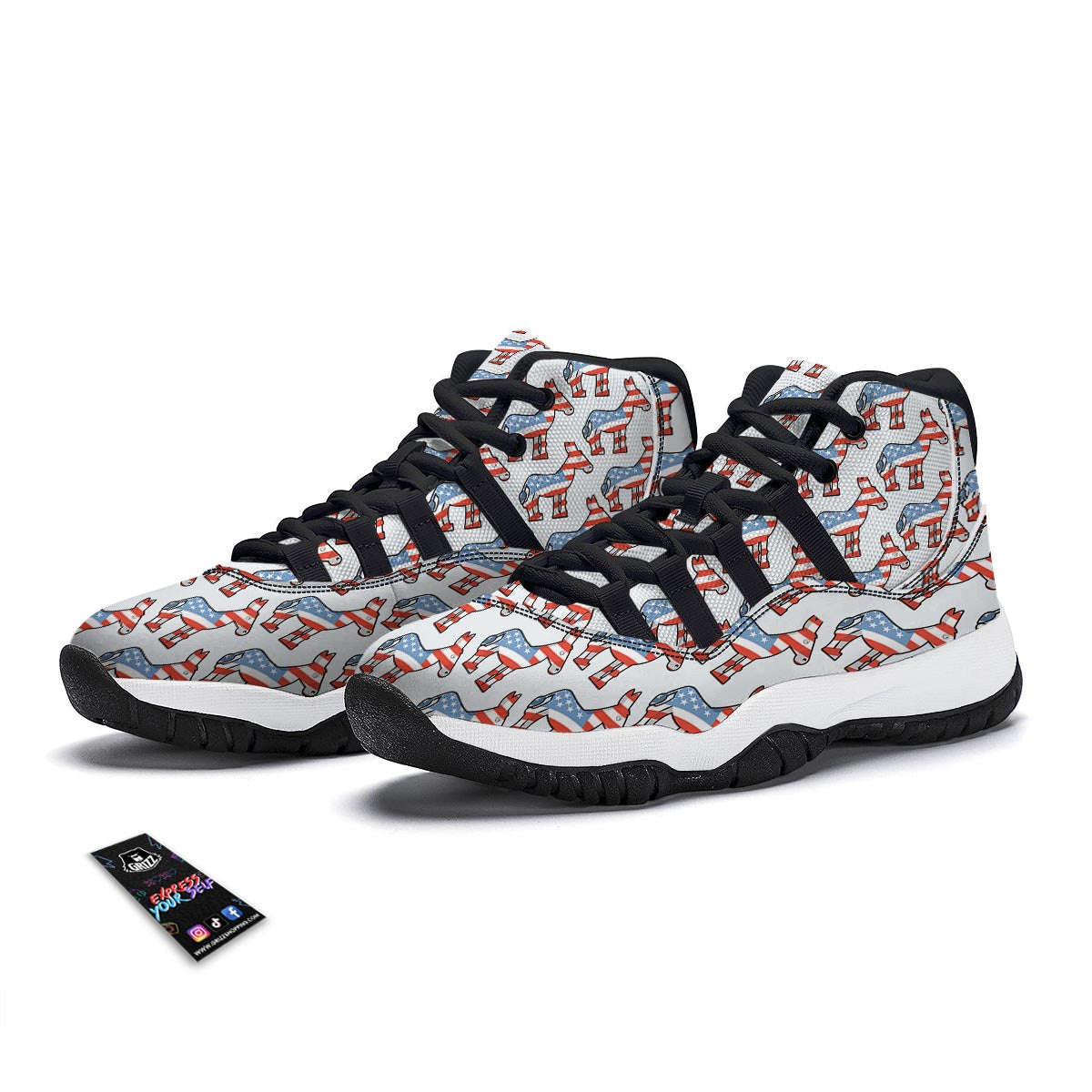 American Flag Donkey Pattern Print Black Bball Shoes-grizzshop