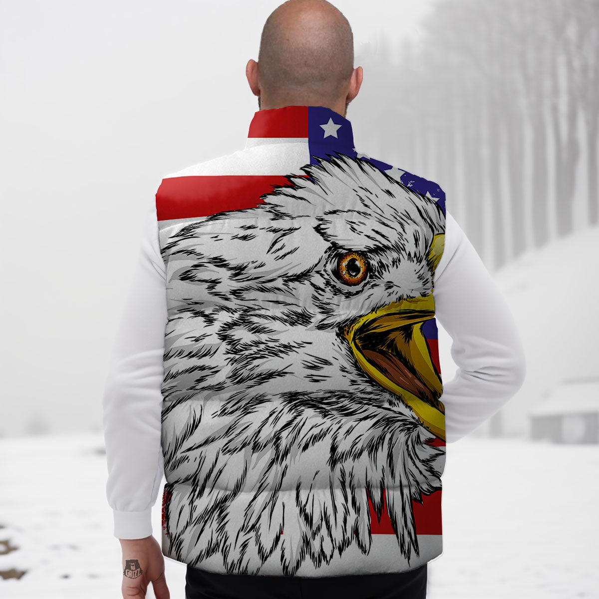 American Flag Eagle Print Down Vest-grizzshop