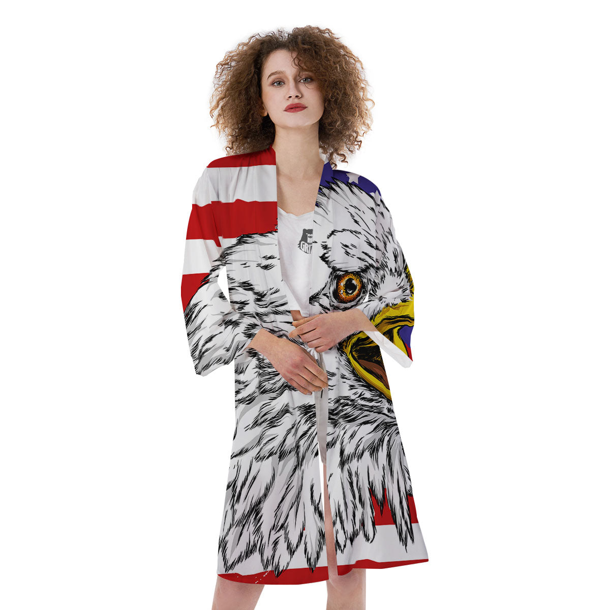 American Flag Eagle Print Kimono-grizzshop