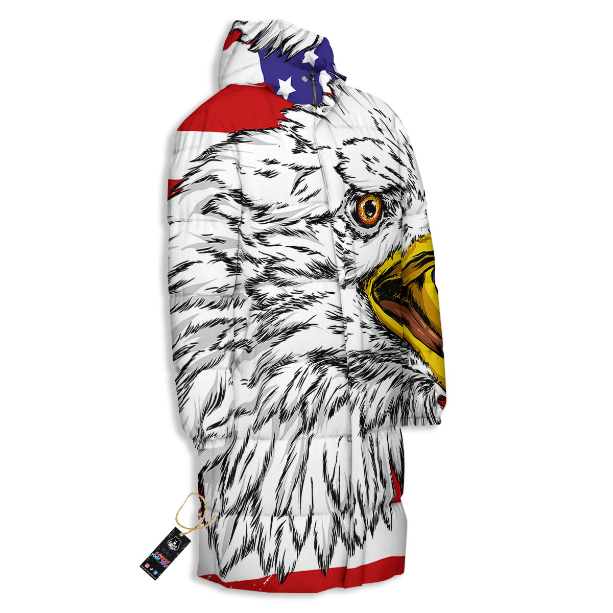 American Flag Eagle Print Long Down Jacket-grizzshop