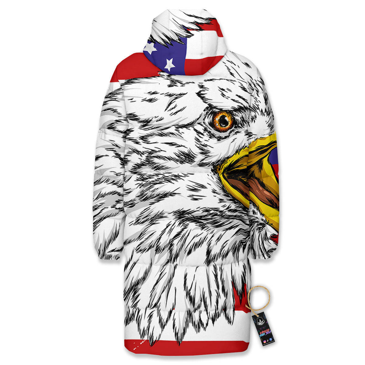 American Flag Eagle Print Long Down Jacket-grizzshop