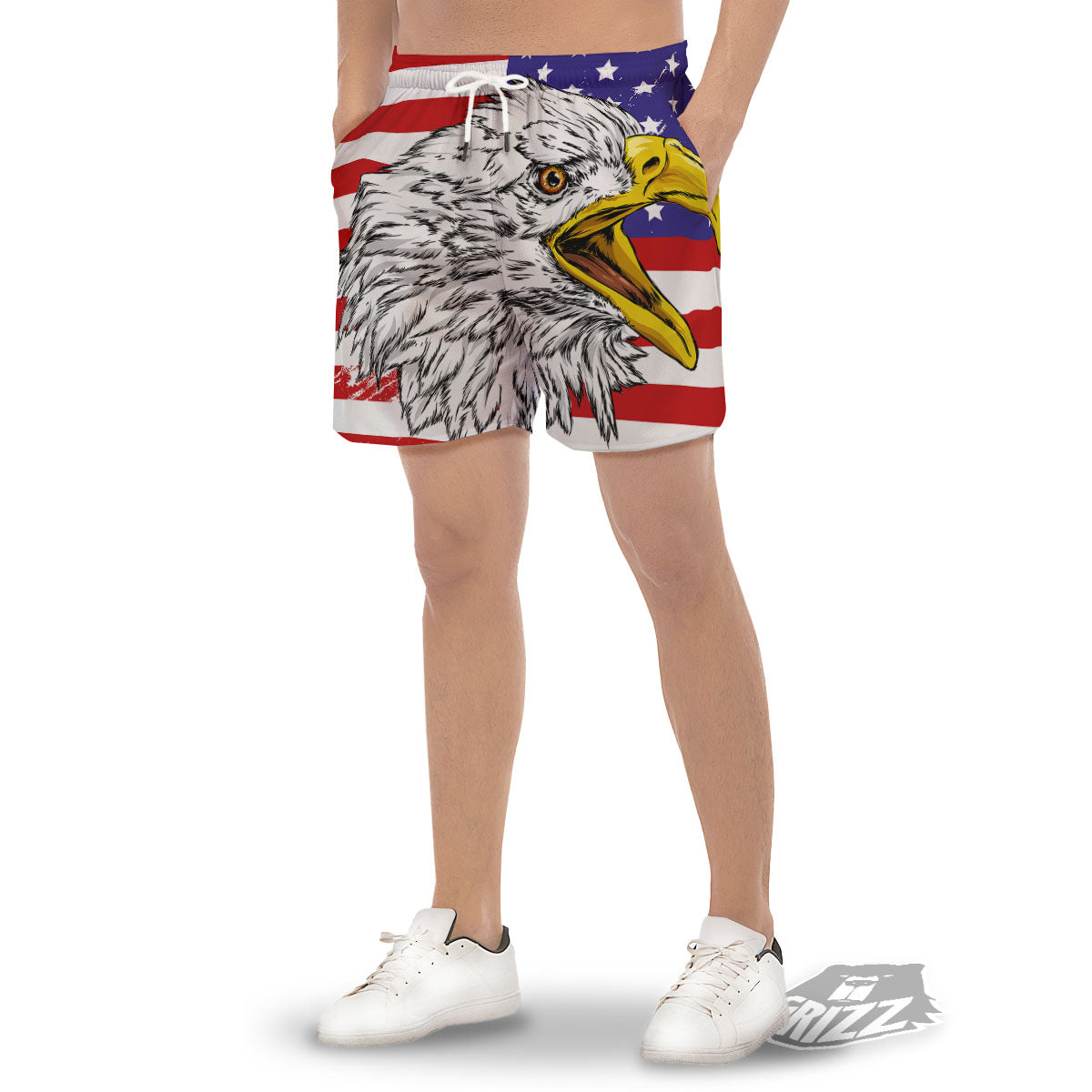 American Flag Eagle Print Men's Gym Shorts-grizzshop
