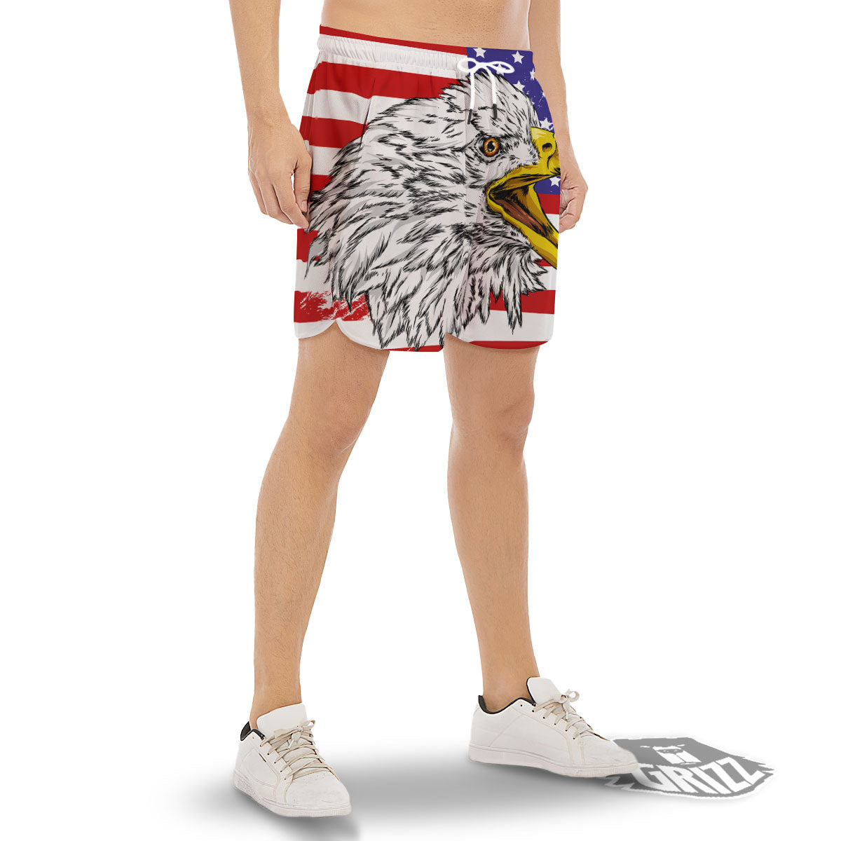 American Flag Eagle Print Men's Gym Shorts-grizzshop