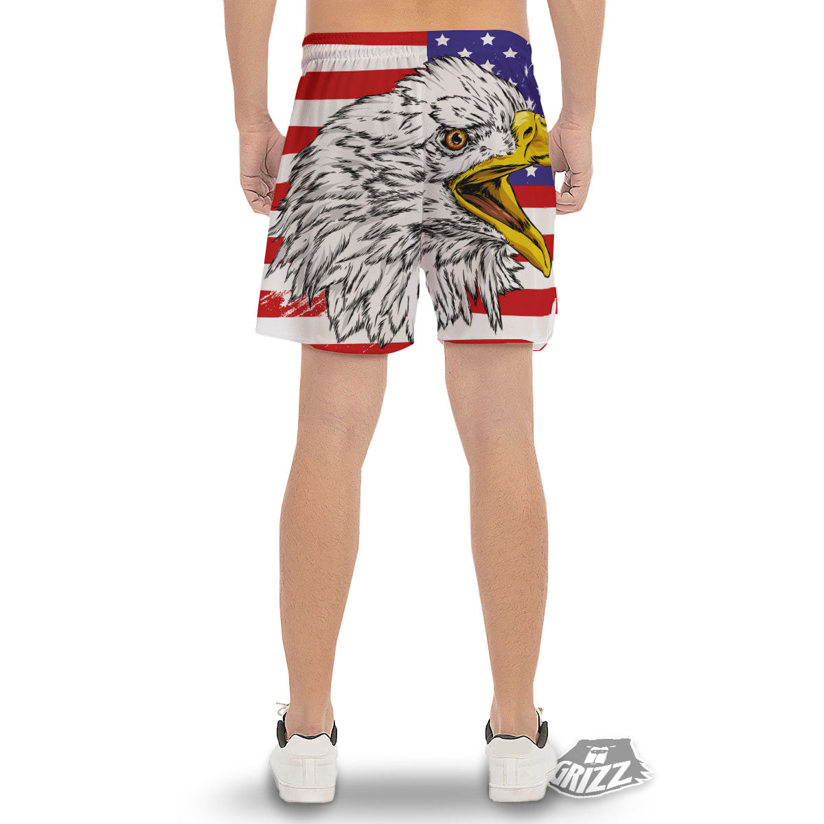 American Flag Eagle Print Men's Gym Shorts-grizzshop