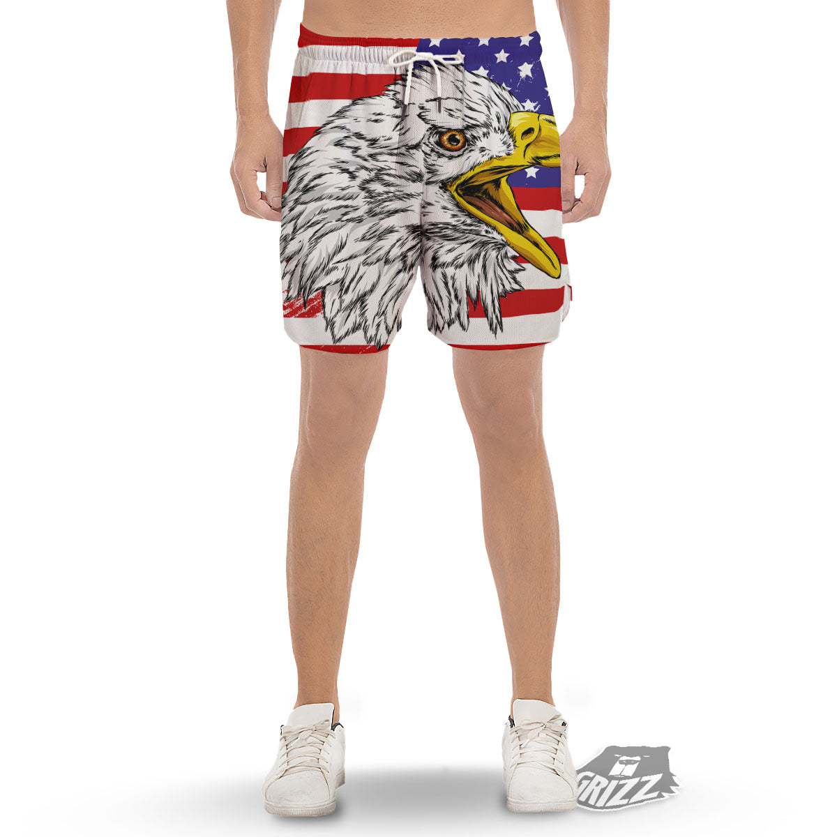American Flag Eagle Print Men's Gym Shorts-grizzshop