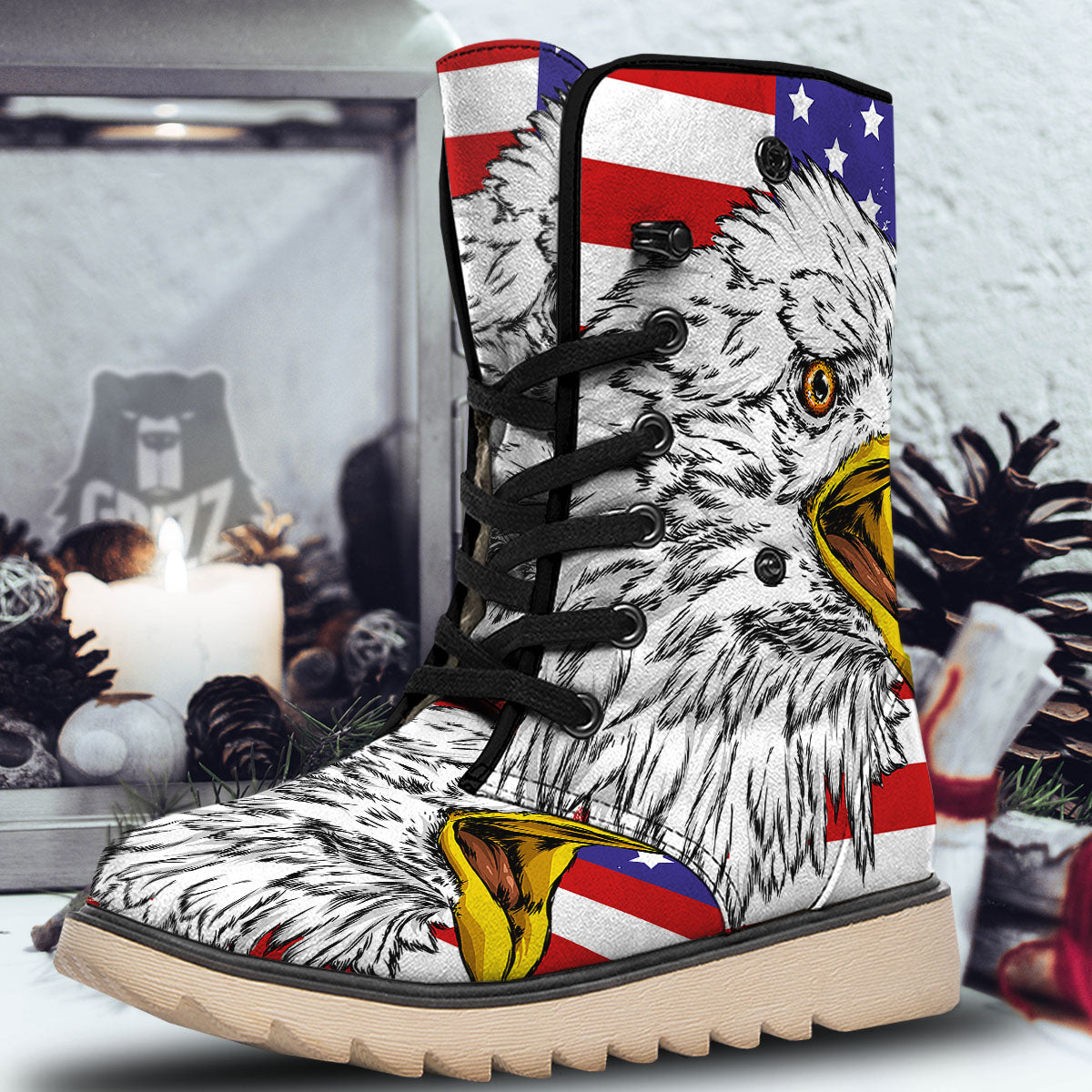American Flag Eagle Print Snow Boots-grizzshop
