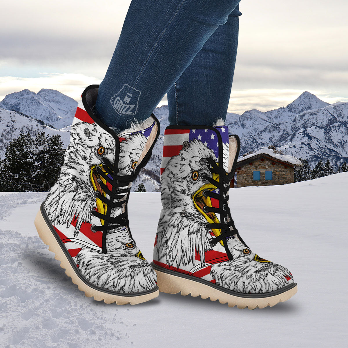 American Flag Eagle Print Snow Boots-grizzshop