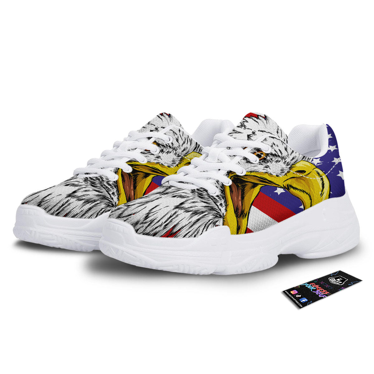 American Flag Eagle Print White Chunky Shoes-grizzshop