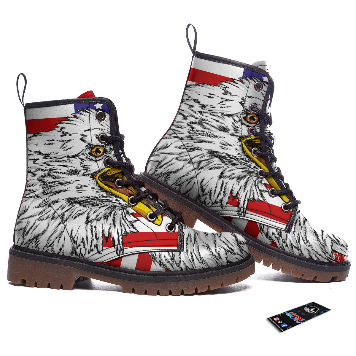 American Flag Eagle Print Work Boots-grizzshop