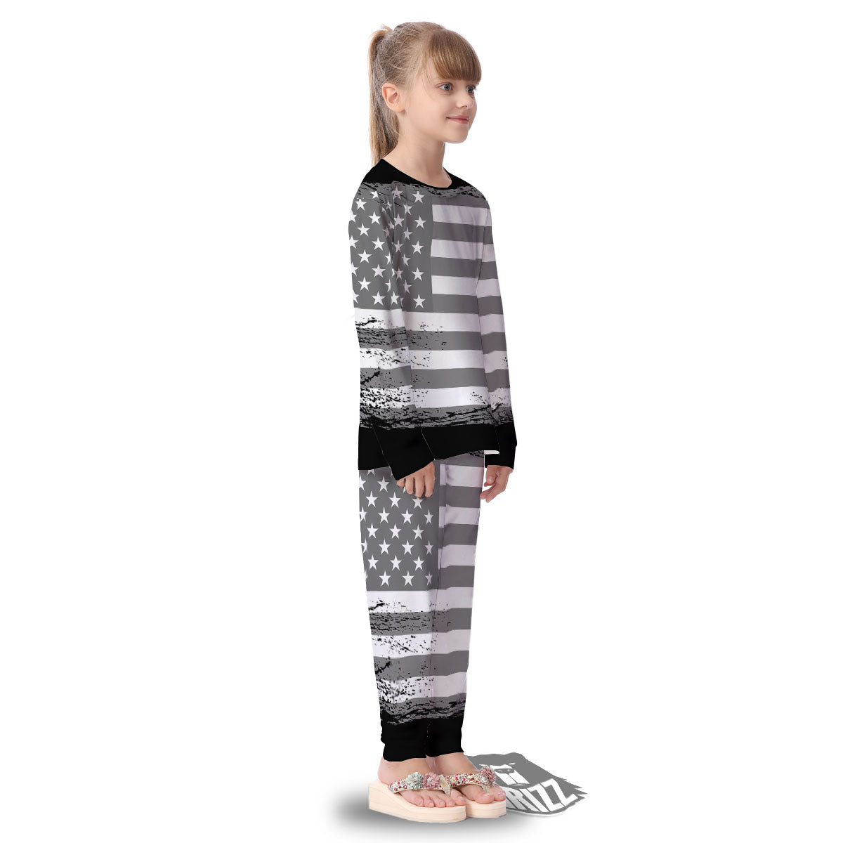American Flag Grey Grunge Print Kid's Pajamas-grizzshop