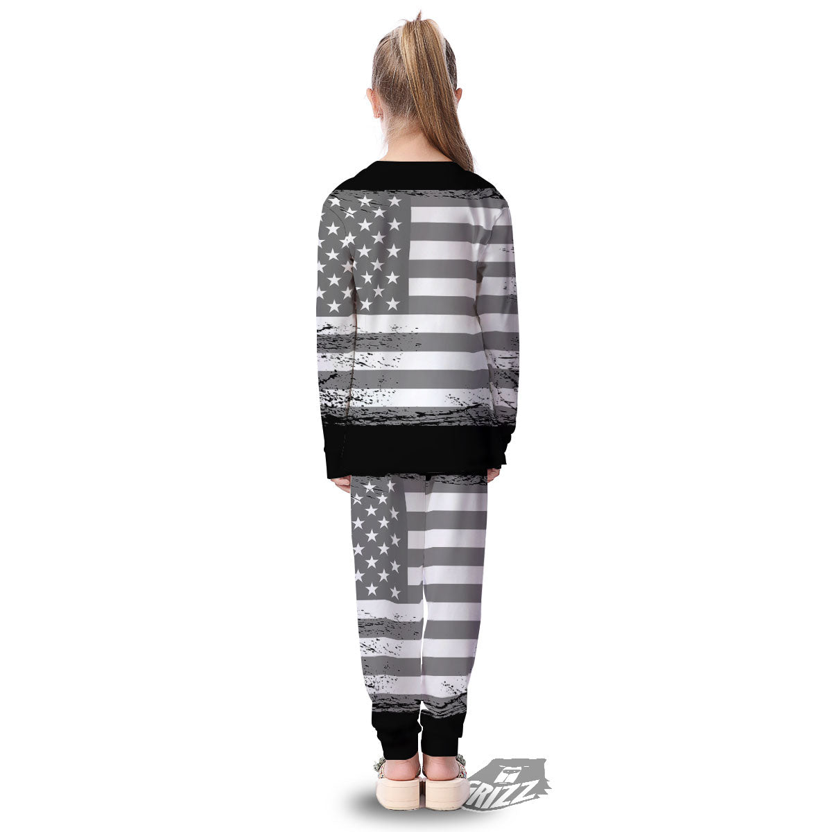 American Flag Grey Grunge Print Kid's Pajamas-grizzshop