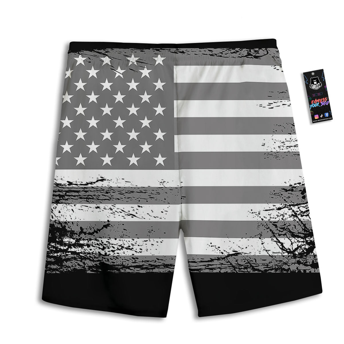 American Flag Monochrome Grunge Print Men's Athletic Shorts