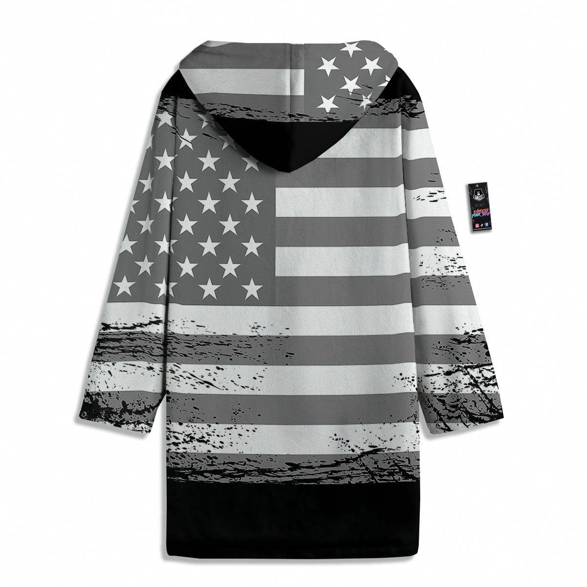 American Flag Grey Grunge Print Men's Windbreaker Jacket-grizzshop