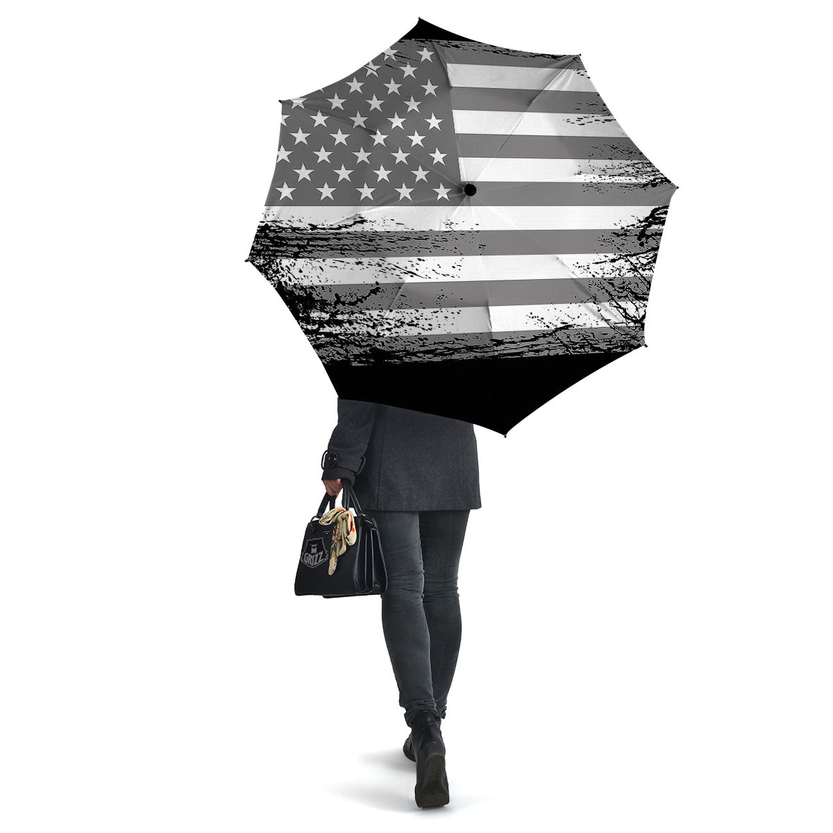 American Flag Grey Grunge Print Umbrella-grizzshop