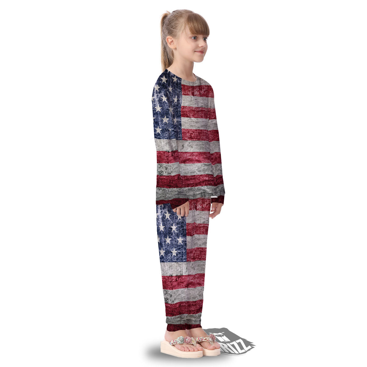 American Flag Grunge Print Kid's Pajamas-grizzshop