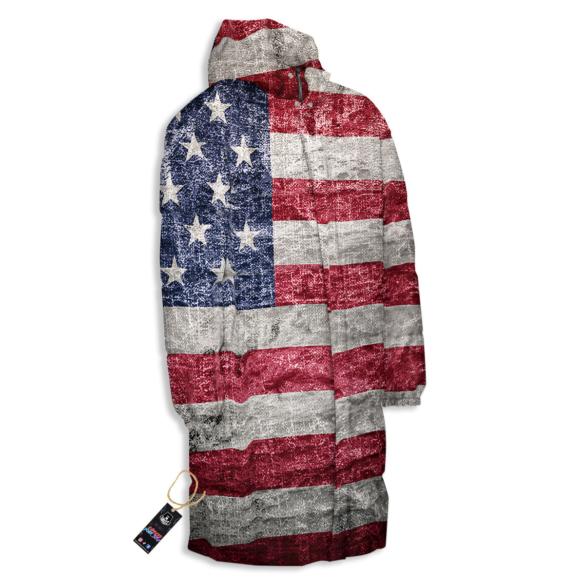 American Flag Grunge Print Long Down Jacket-grizzshop