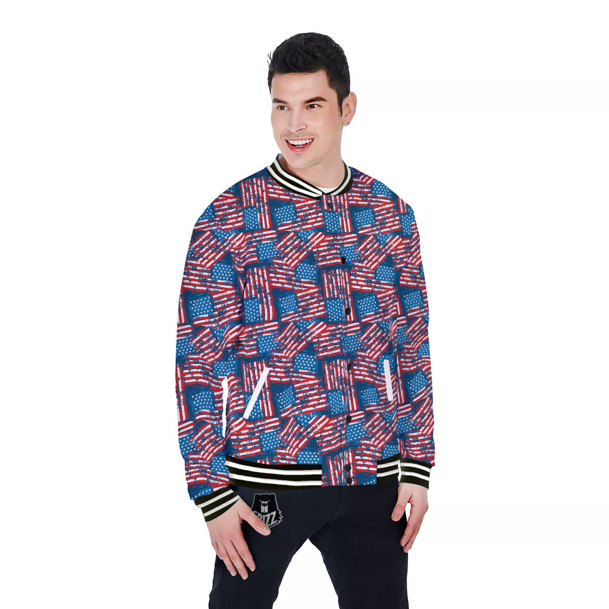 American Flag Grunge Print Pattern Baseball Jacket-grizzshop