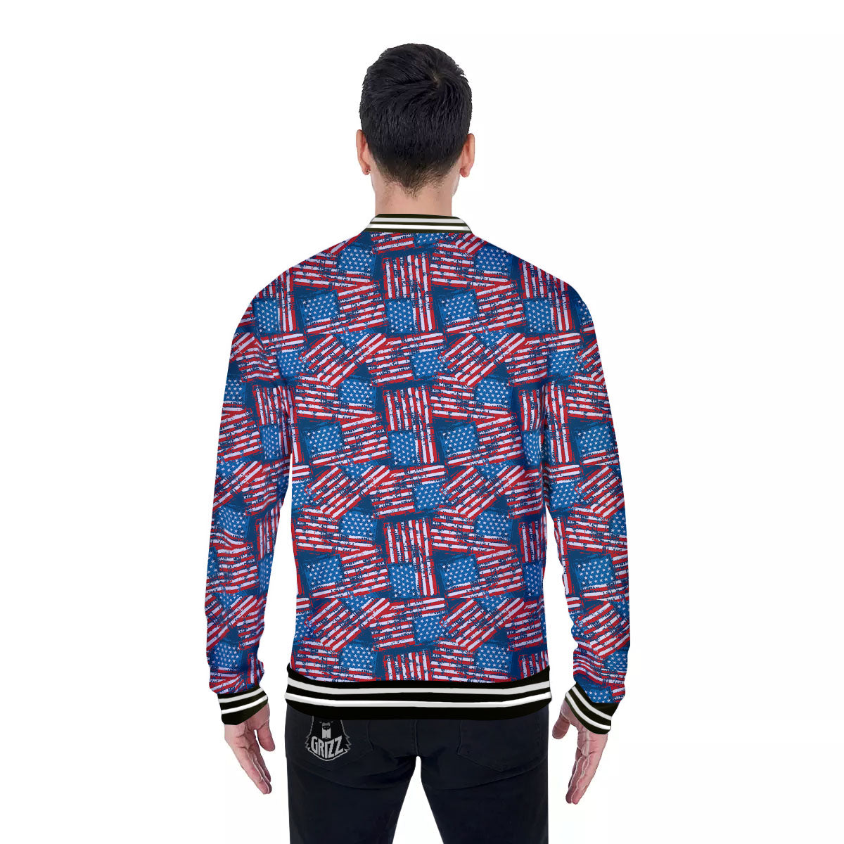 American Flag Grunge Print Pattern Baseball Jacket-grizzshop