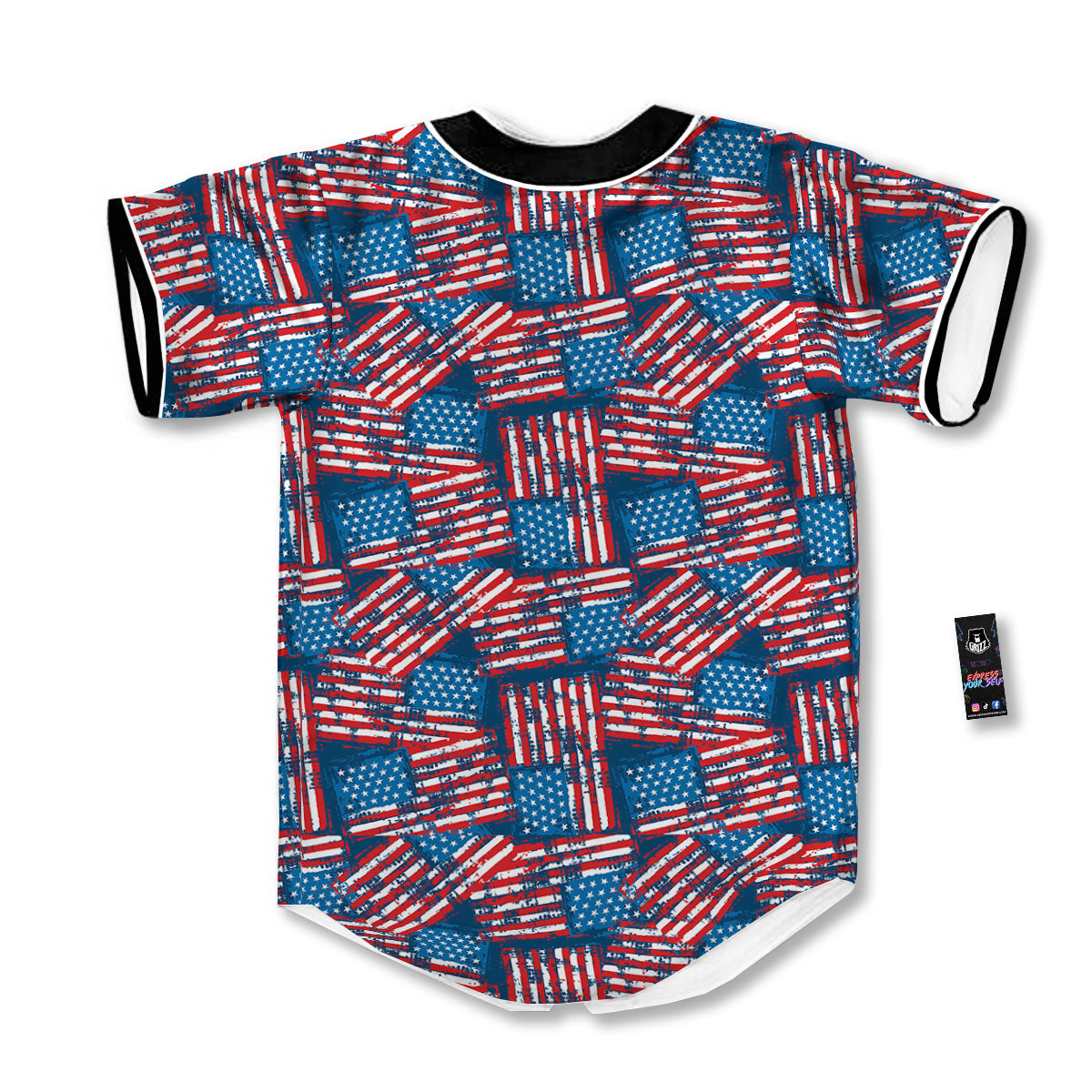 American Flag Grunge Print Pattern Baseball Jersey-grizzshop