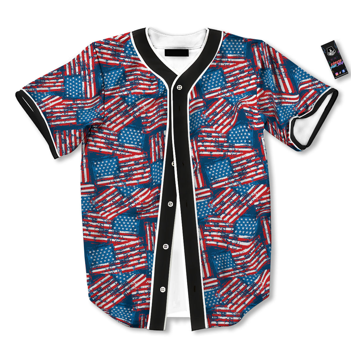 American Flag Grunge Print Pattern Baseball Jersey-grizzshop