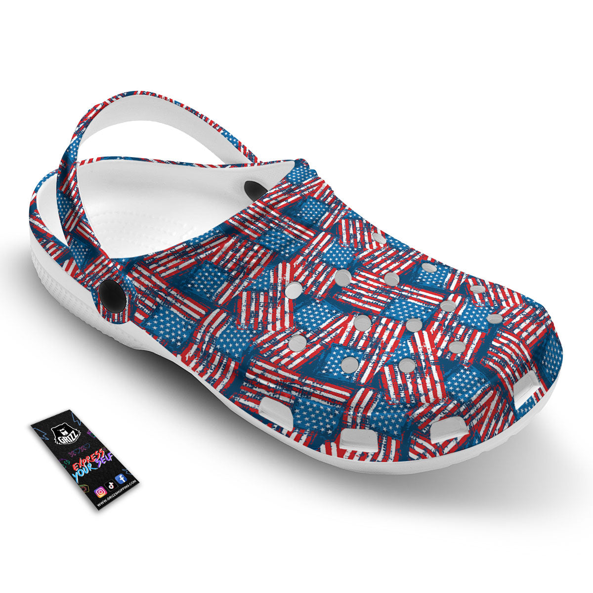 American Flag Grunge Print Pattern Clog-grizzshop