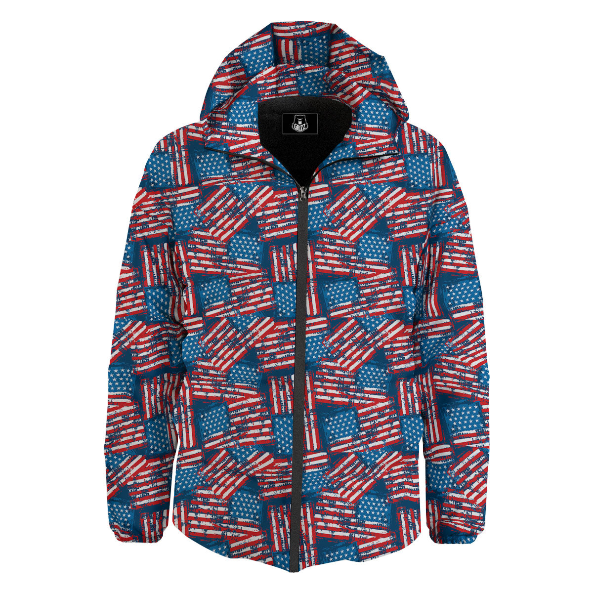 American Flag Grunge Print Pattern Down Jacket-grizzshop