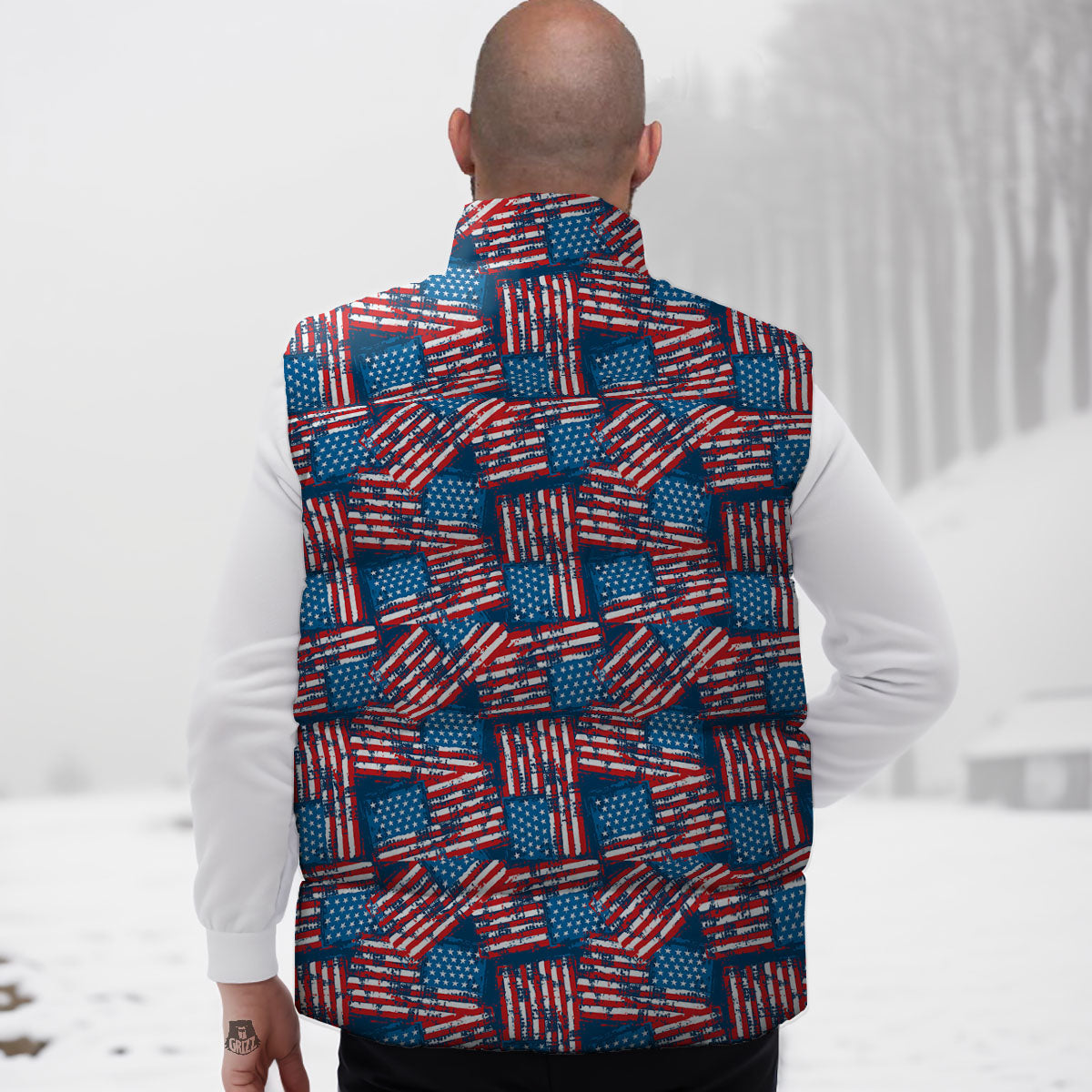 American Flag Grunge Print Pattern Down Vest-grizzshop