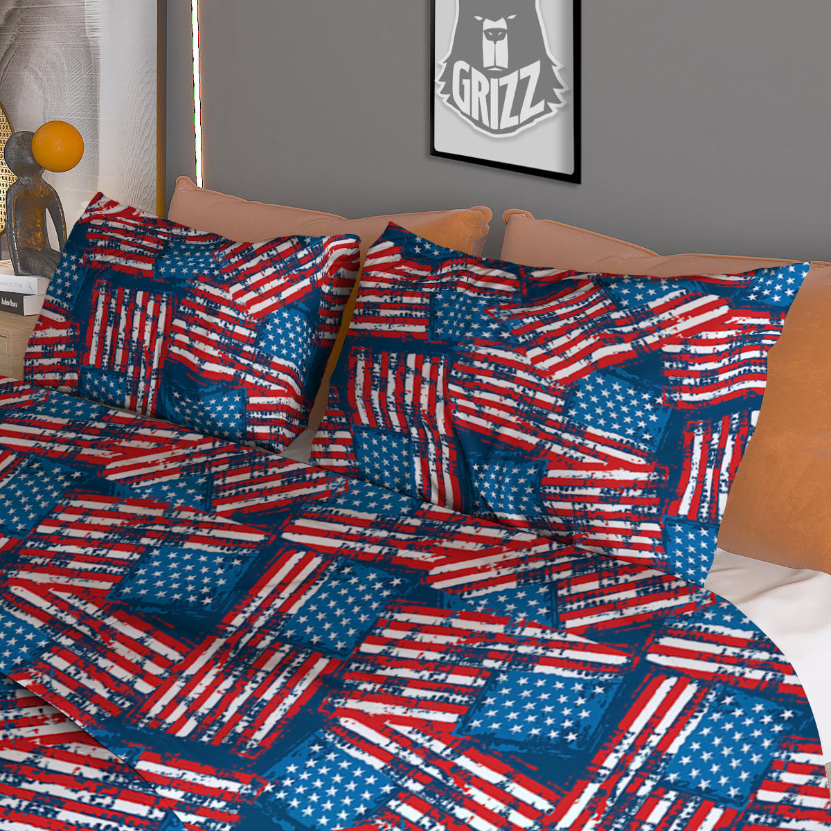 American Flag Grunge Print Pattern Duvet Cover Bedding Set