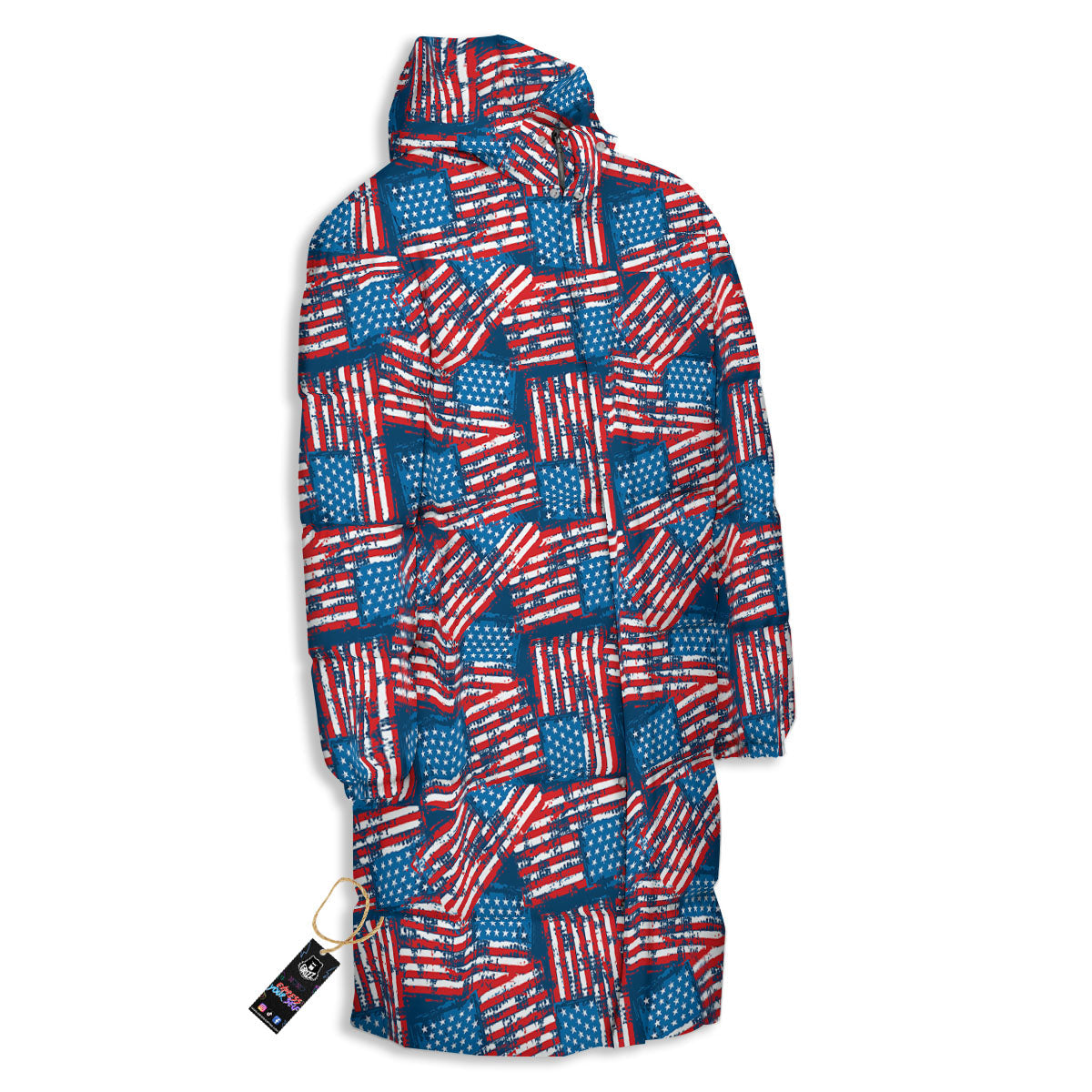 American Flag Grunge Print Pattern Long Down Jacket-grizzshop