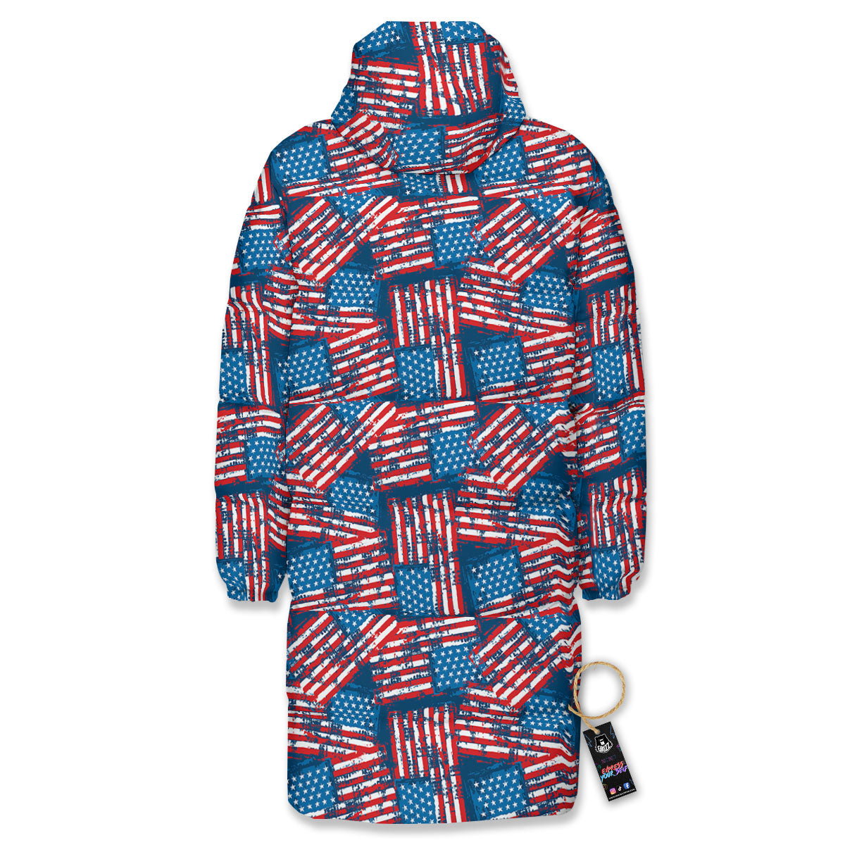 American Flag Grunge Print Pattern Long Down Jacket-grizzshop
