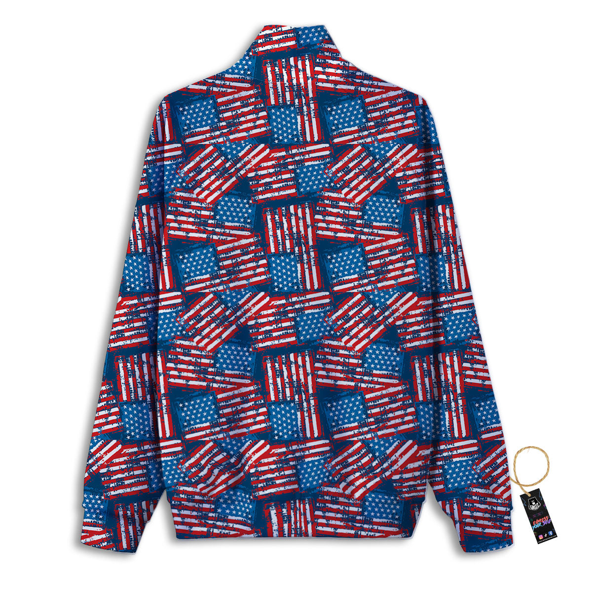 American Flag Grunge Print Pattern Track Jacket-grizzshop