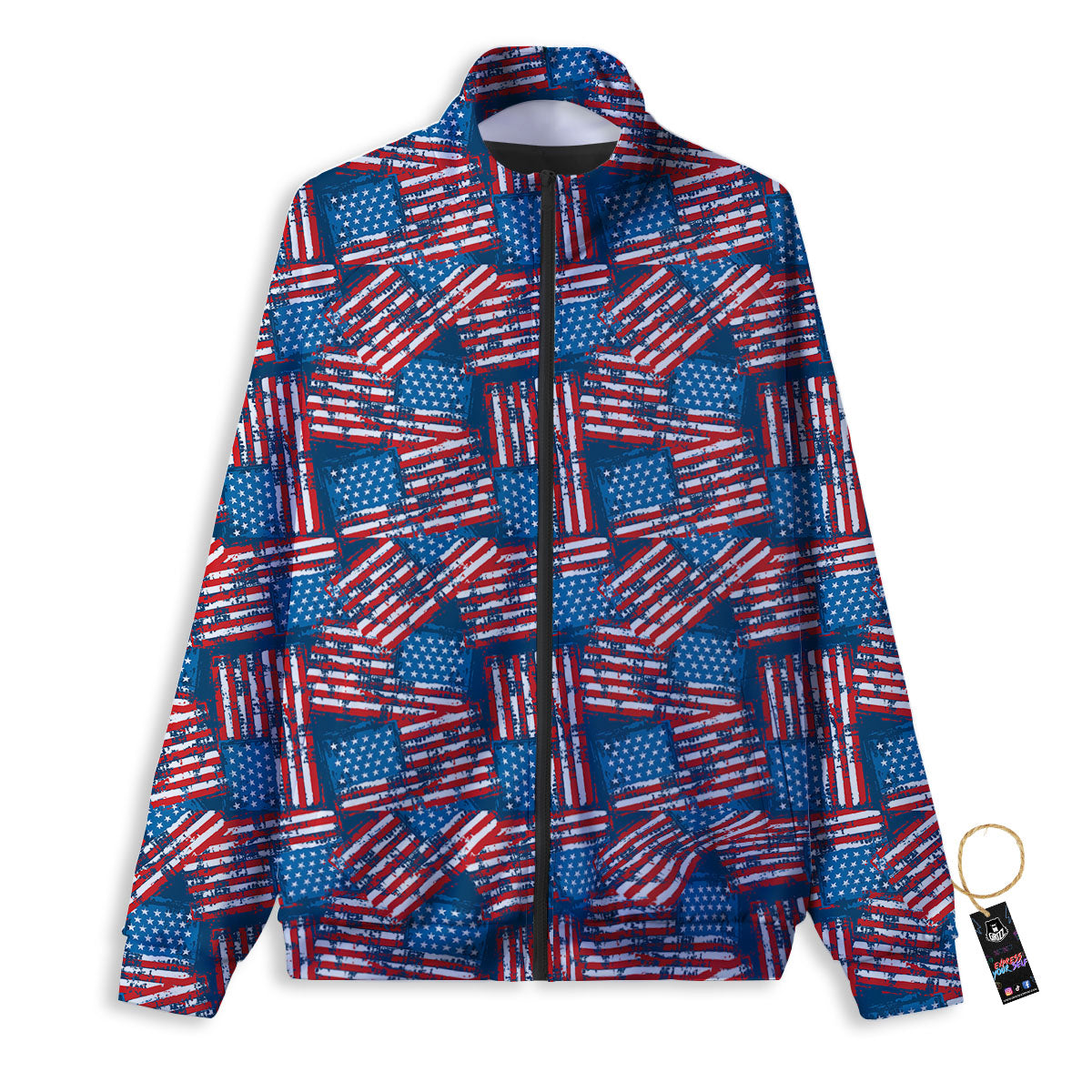 American Flag Grunge Print Pattern Track Jacket-grizzshop