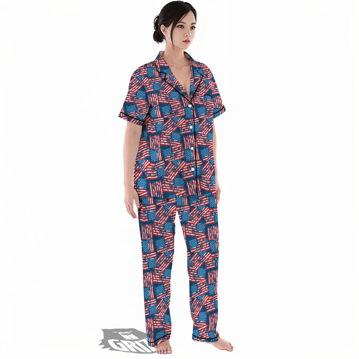 American Flag Grunge Print Pattern Women's Pajamas Set-grizzshop