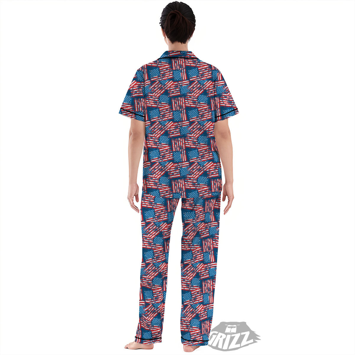 American Flag Grunge Print Pattern Women's Pajamas Set-grizzshop