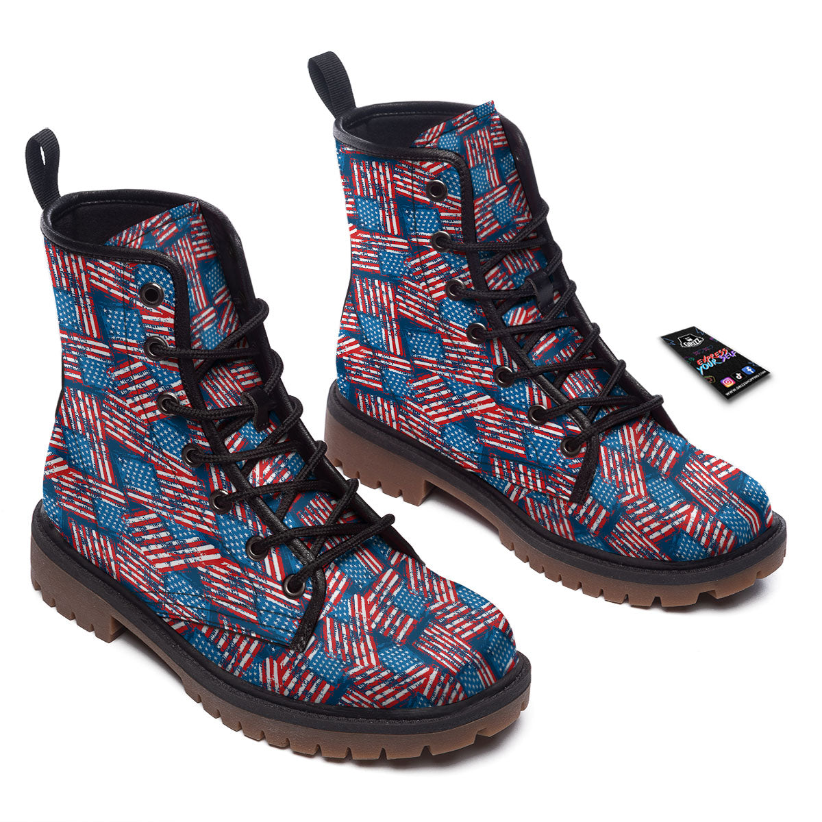 American Flag Grunge Print Pattern Work Boots-grizzshop
