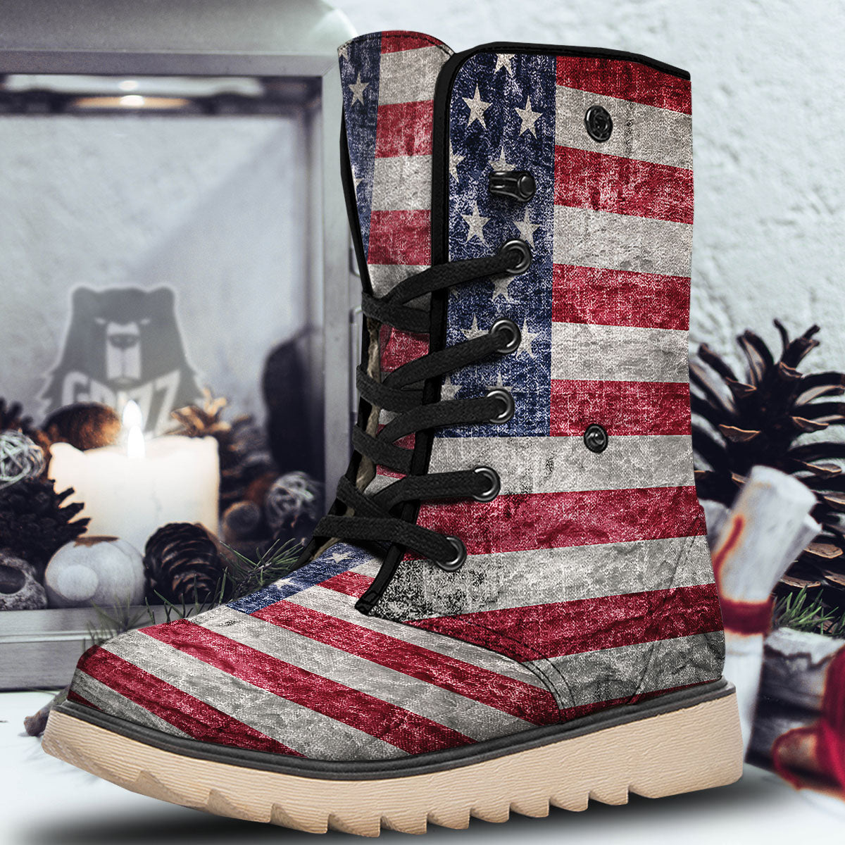 American Flag Grunge Print Snow Boots-grizzshop