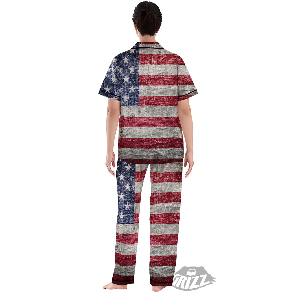 American Flag Grunge Print Women's Pajamas Set-grizzshop