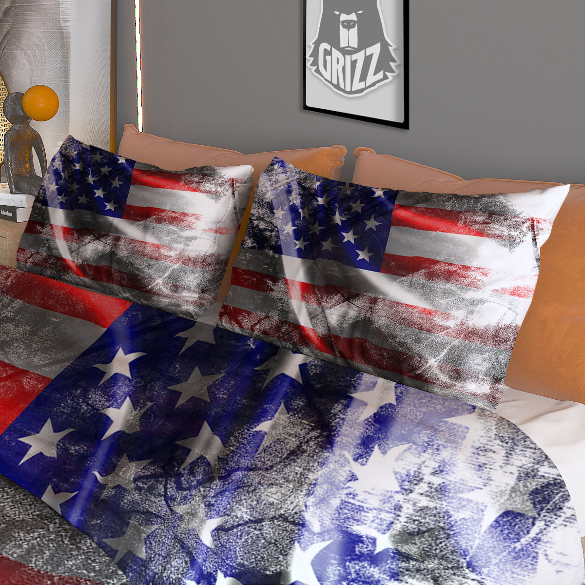American Flag Grunge Ripped Paper Print Duvet Cover Bedding Set
