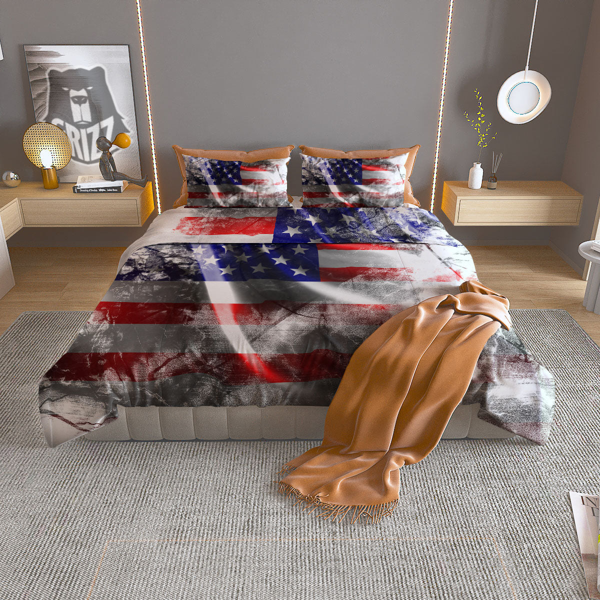 American Flag Grunge Ripped Paper Print Duvet Cover Bedding Set