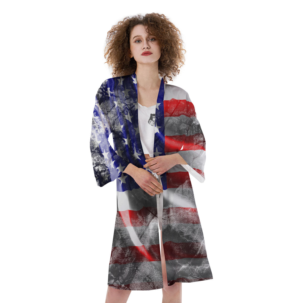 American Flag Grunge Ripped Paper Print Kimono-grizzshop